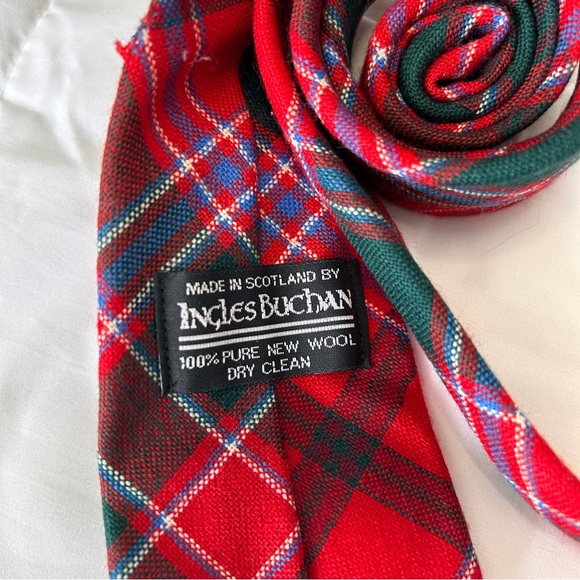 Ingles Buchan Classic Red Plaid Men's Tie Scottish Wool Ugly Christmas *Flaw - Picture 2 of 4